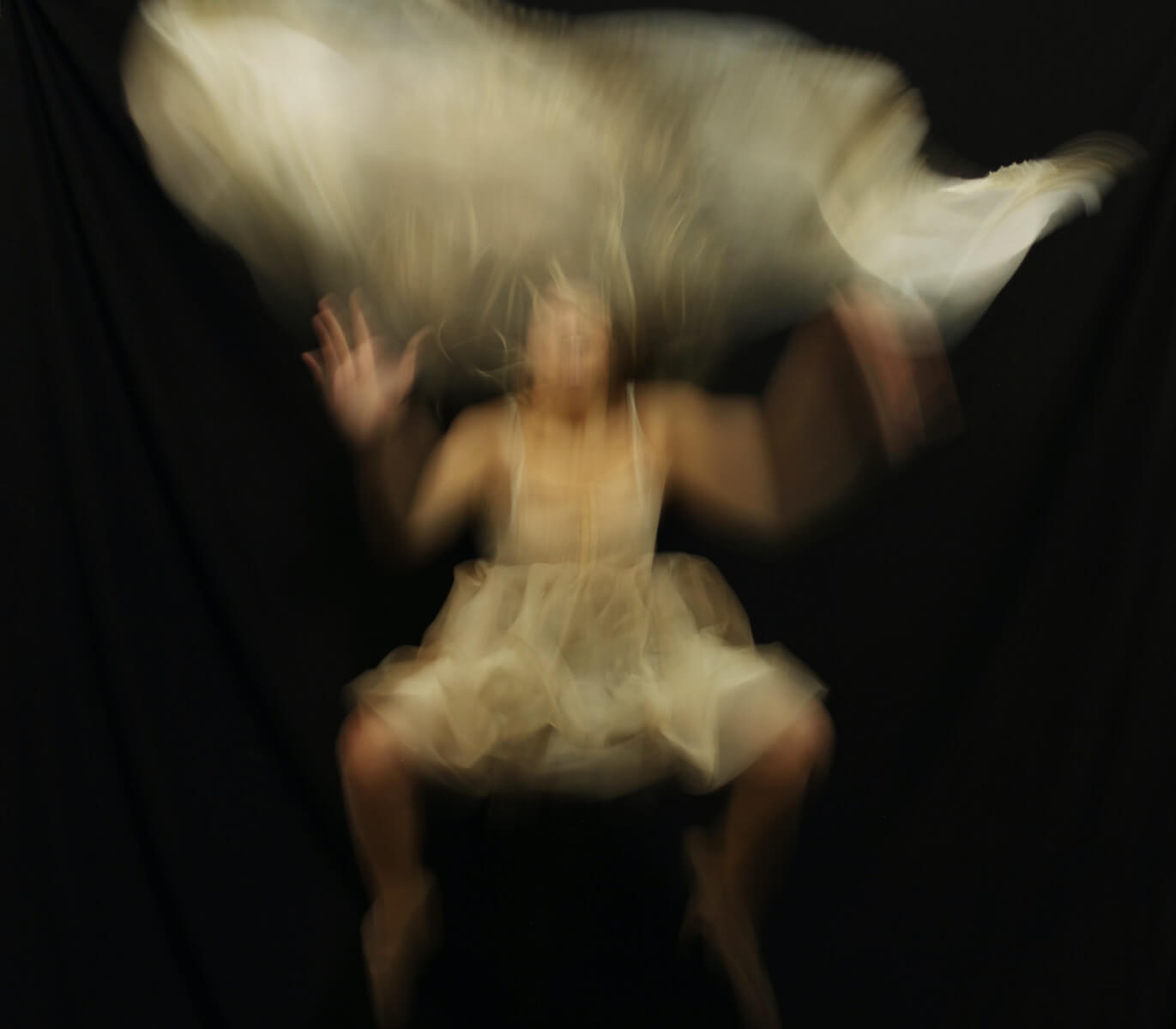 a blurry photo of a woman sitting on a chair